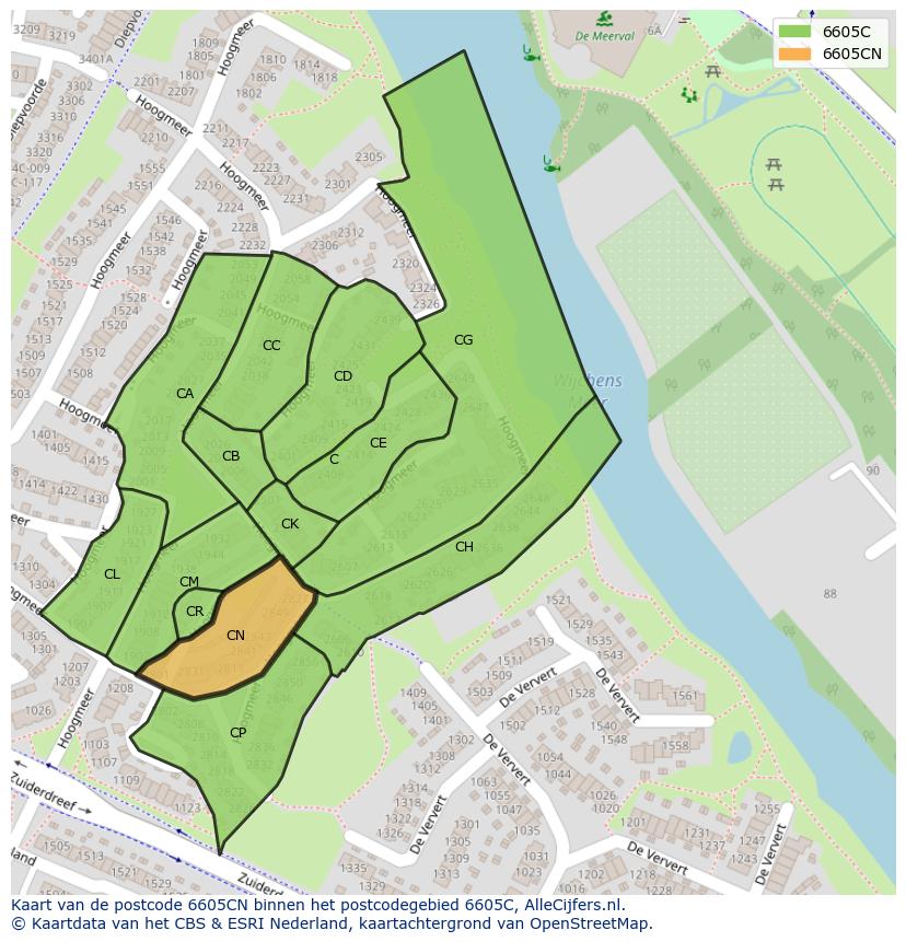 Afbeelding van het postcodegebied 6605 CN op de kaart.