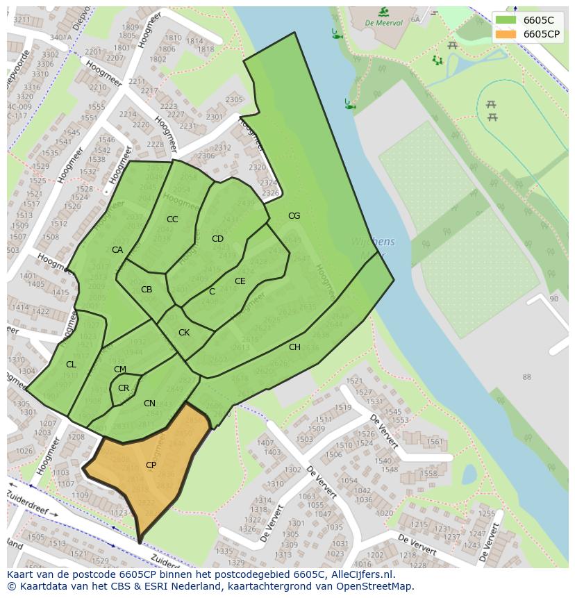Afbeelding van het postcodegebied 6605 CP op de kaart.