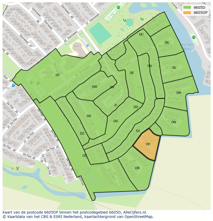 Afbeelding van het postcodegebied 6605 DP op de kaart.