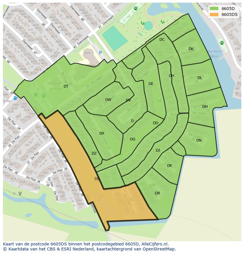 Afbeelding van het postcodegebied 6605 DS op de kaart.