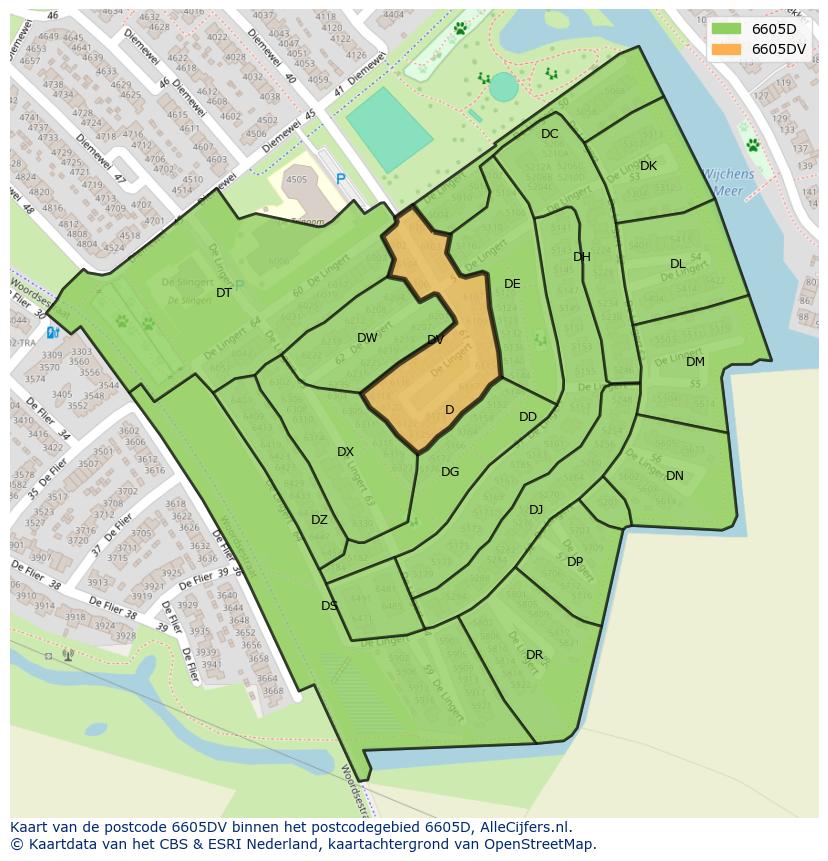 Afbeelding van het postcodegebied 6605 DV op de kaart.