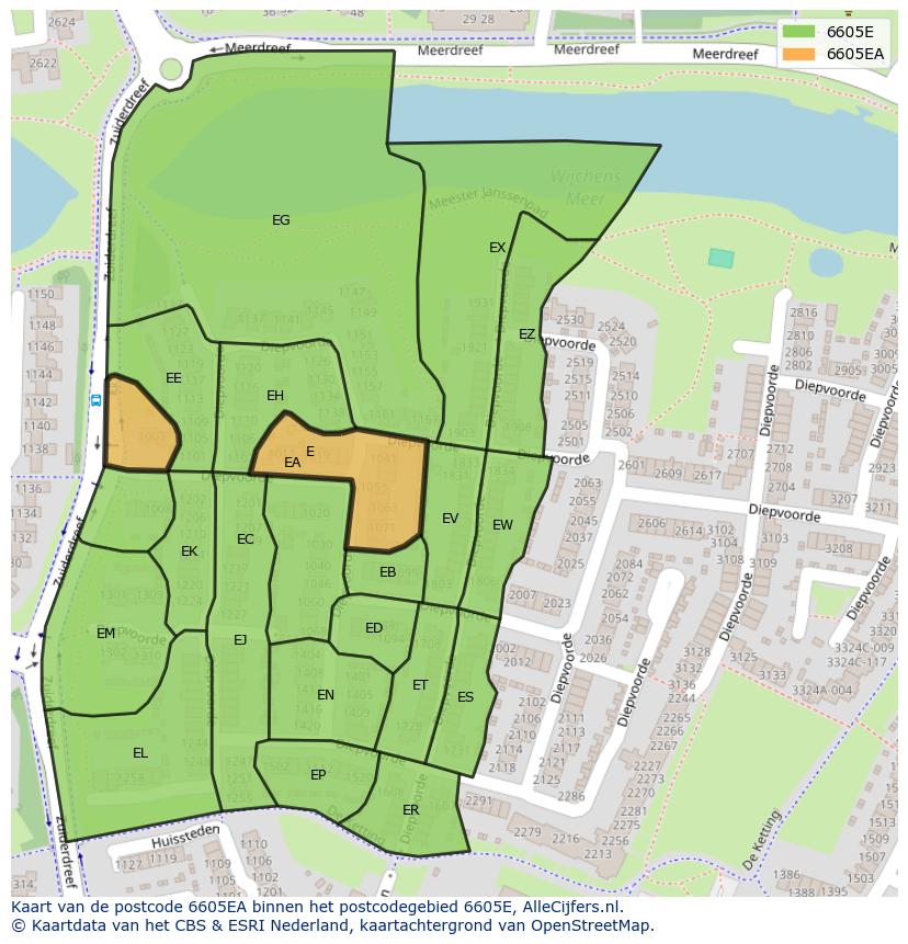 Afbeelding van het postcodegebied 6605 EA op de kaart.