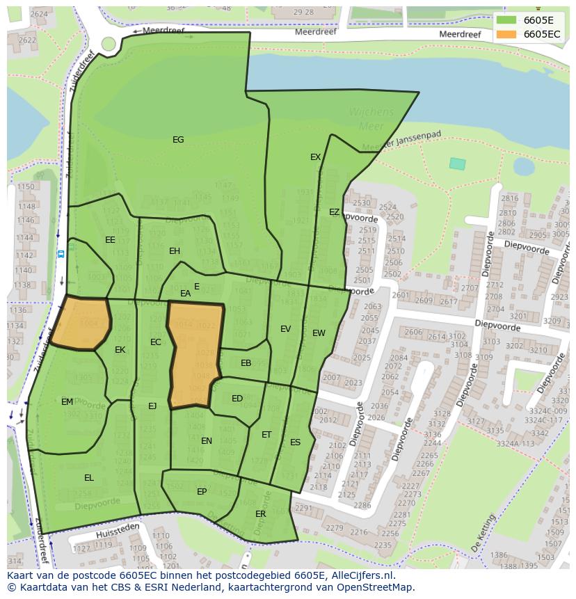 Afbeelding van het postcodegebied 6605 EC op de kaart.