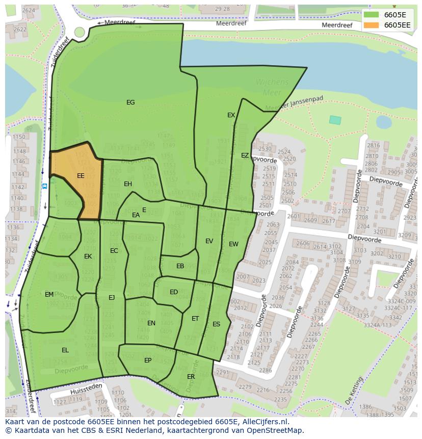 Afbeelding van het postcodegebied 6605 EE op de kaart.