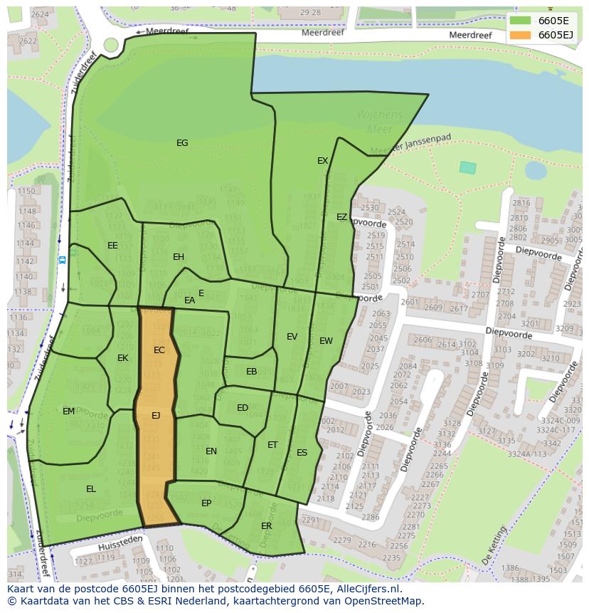 Afbeelding van het postcodegebied 6605 EJ op de kaart.