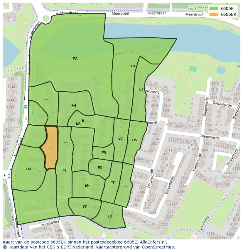 Afbeelding van het postcodegebied 6605 EK op de kaart.