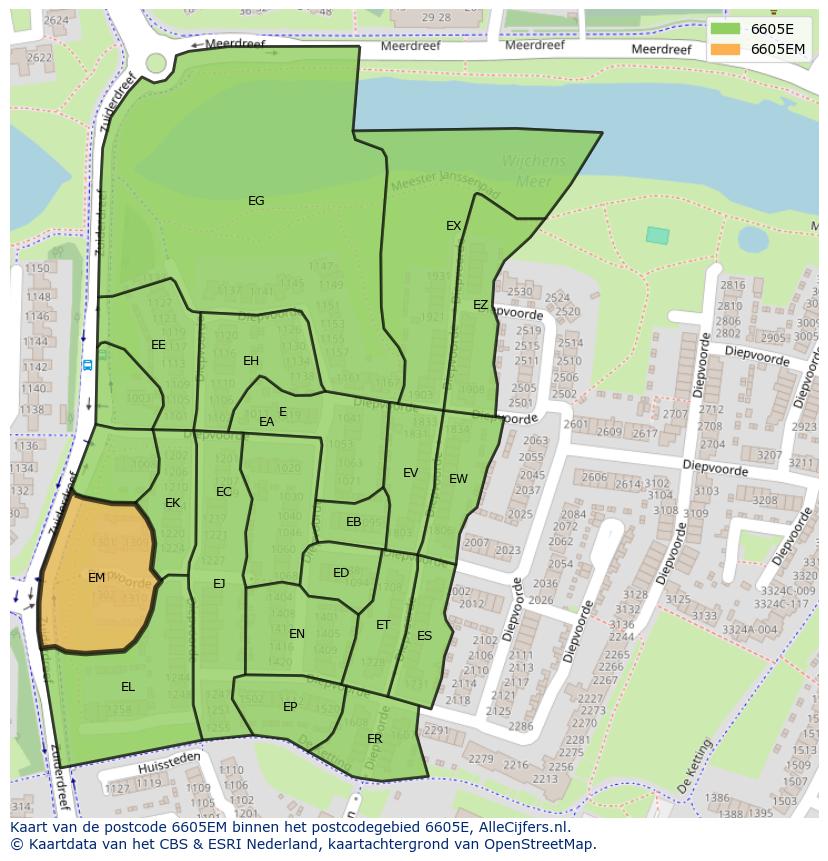 Afbeelding van het postcodegebied 6605 EM op de kaart.
