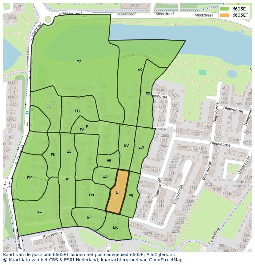 Afbeelding van het postcodegebied 6605 ET op de kaart.