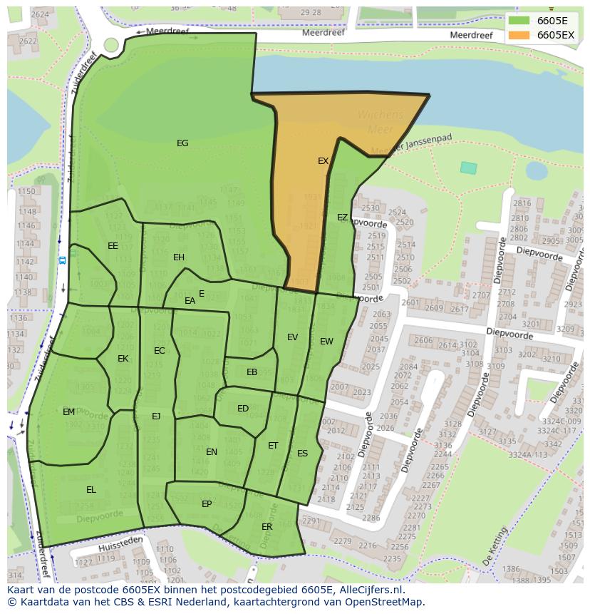 Afbeelding van het postcodegebied 6605 EX op de kaart.