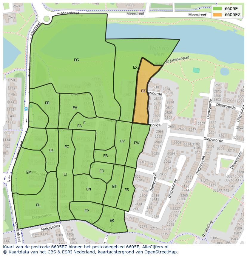 Afbeelding van het postcodegebied 6605 EZ op de kaart.