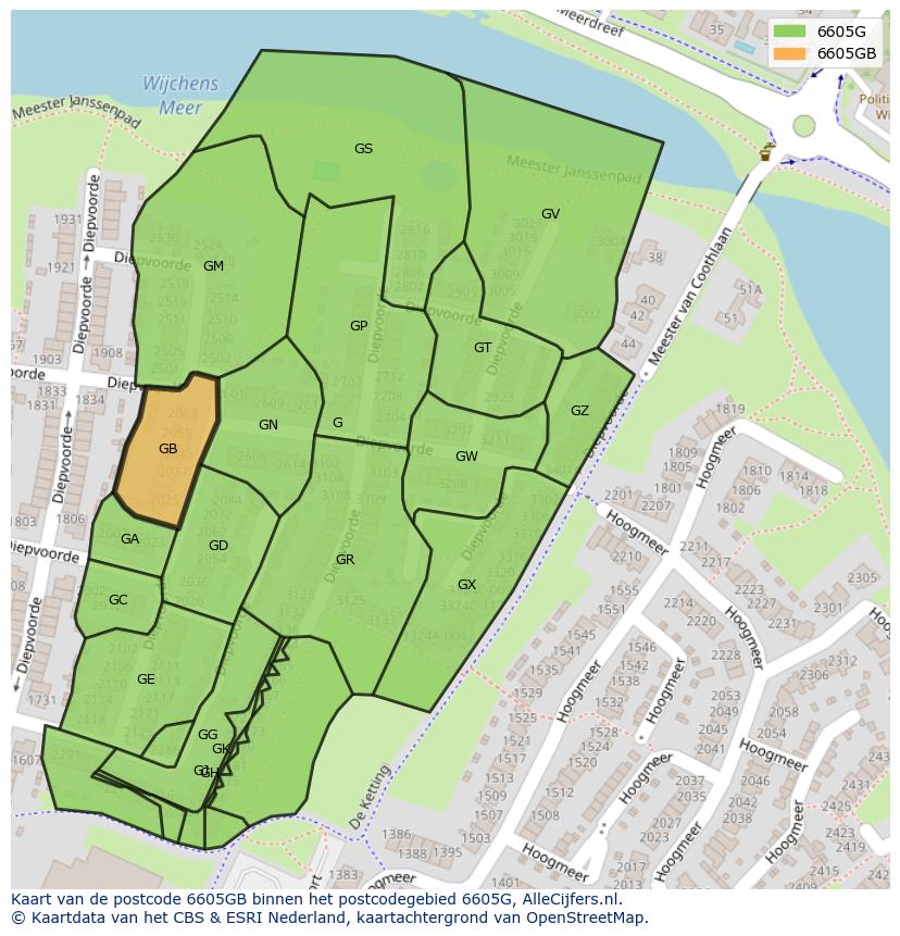 Afbeelding van het postcodegebied 6605 GB op de kaart.