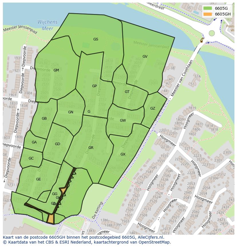 Afbeelding van het postcodegebied 6605 GH op de kaart.