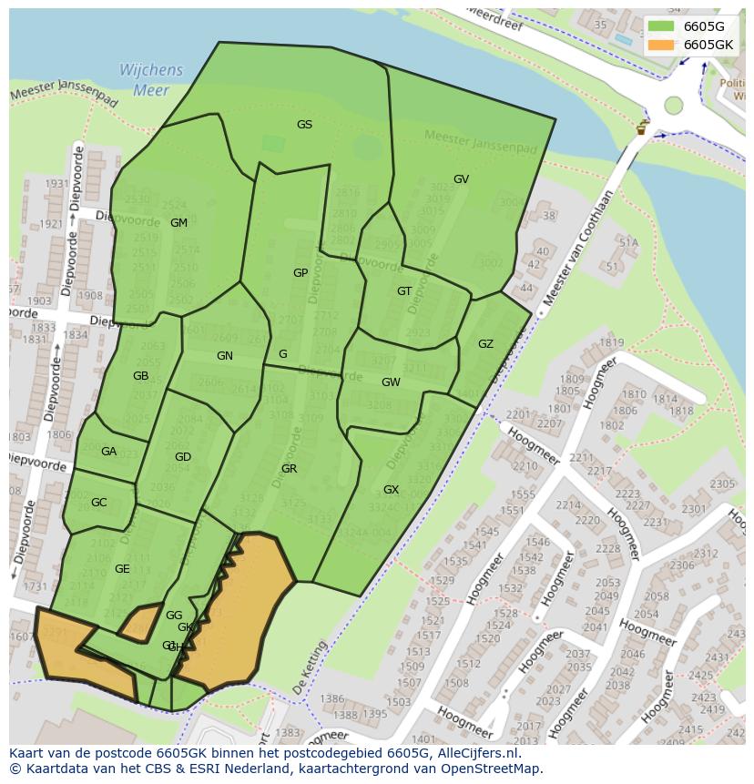 Afbeelding van het postcodegebied 6605 GK op de kaart.