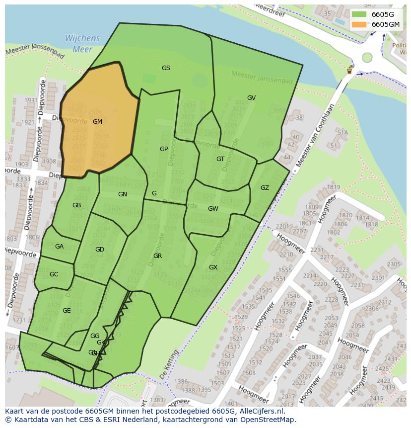 Afbeelding van het postcodegebied 6605 GM op de kaart.