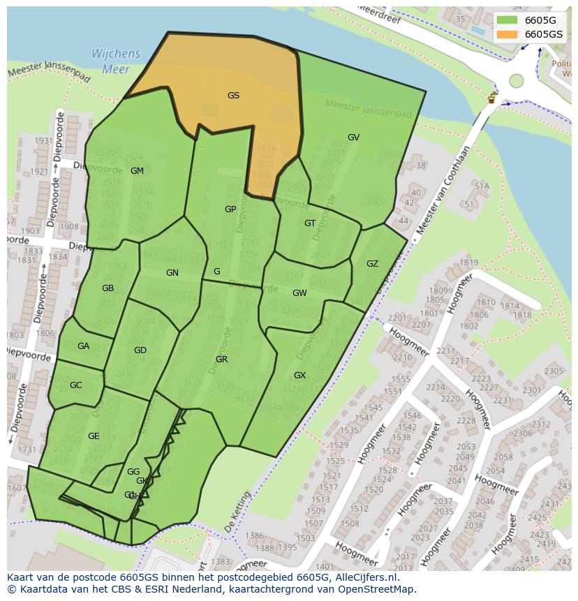 Afbeelding van het postcodegebied 6605 GS op de kaart.