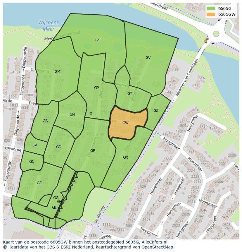 Afbeelding van het postcodegebied 6605 GW op de kaart.