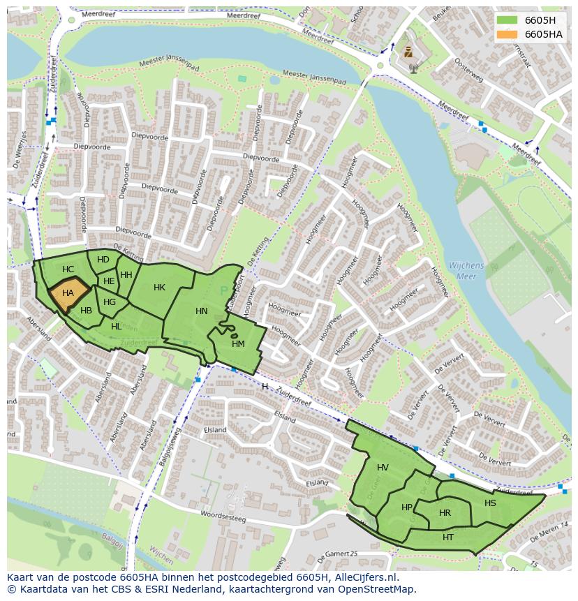 Afbeelding van het postcodegebied 6605 HA op de kaart.
