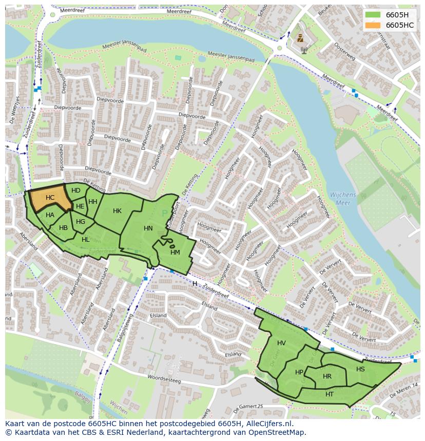 Afbeelding van het postcodegebied 6605 HC op de kaart.