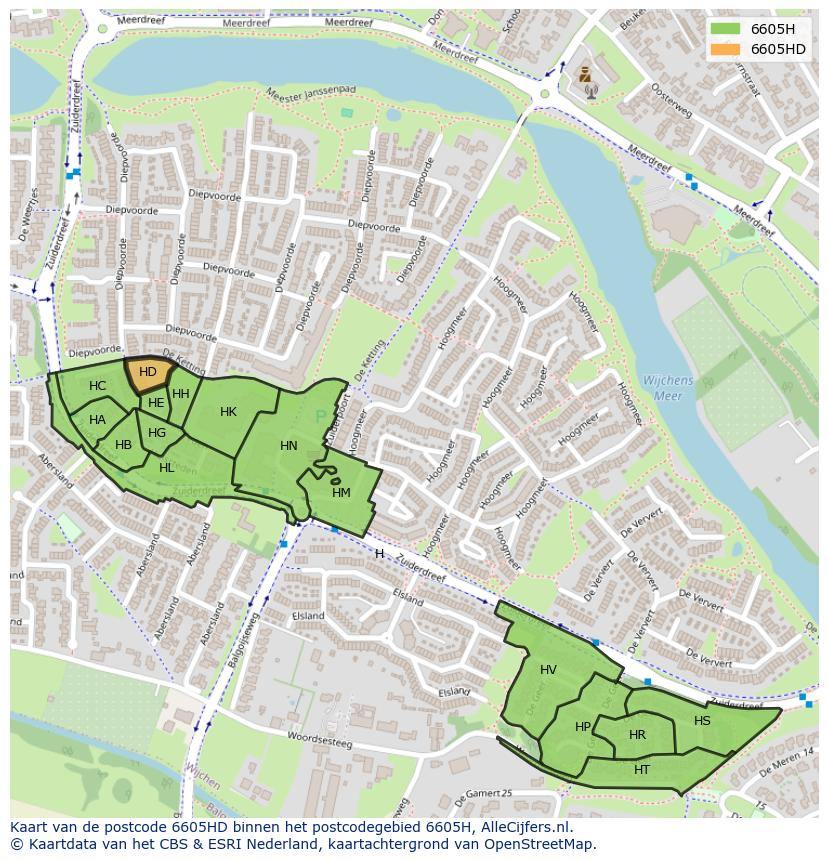 Afbeelding van het postcodegebied 6605 HD op de kaart.