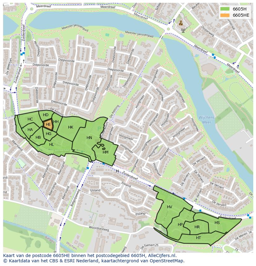 Afbeelding van het postcodegebied 6605 HE op de kaart.
