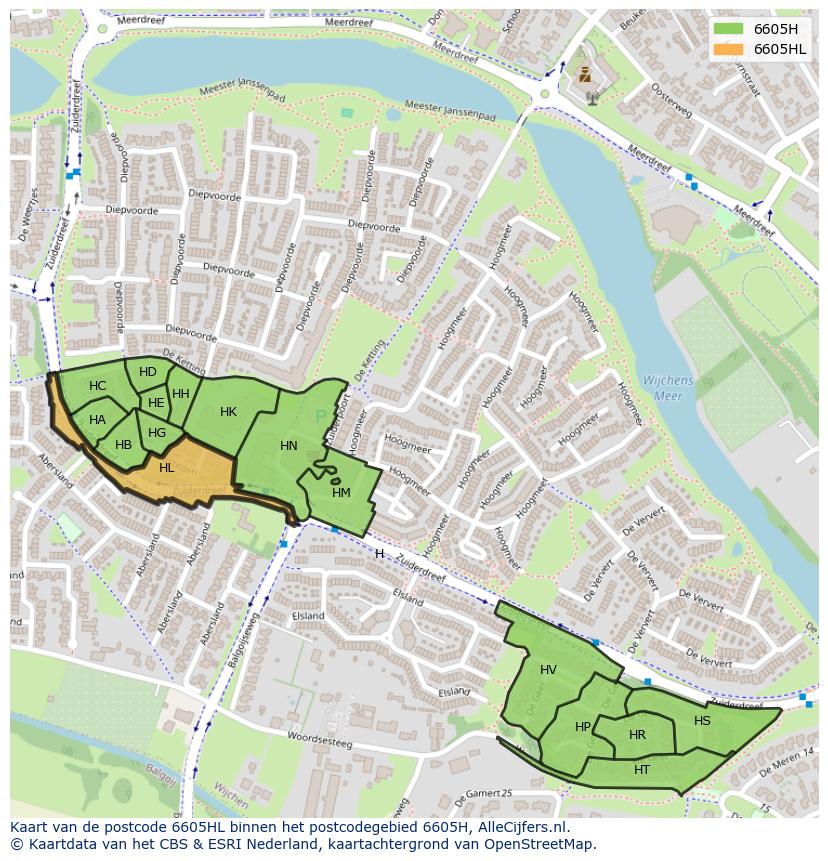 Afbeelding van het postcodegebied 6605 HL op de kaart.