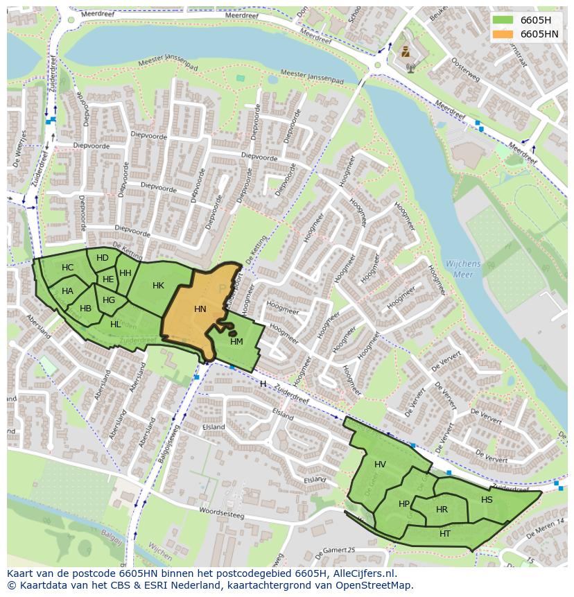 Afbeelding van het postcodegebied 6605 HN op de kaart.