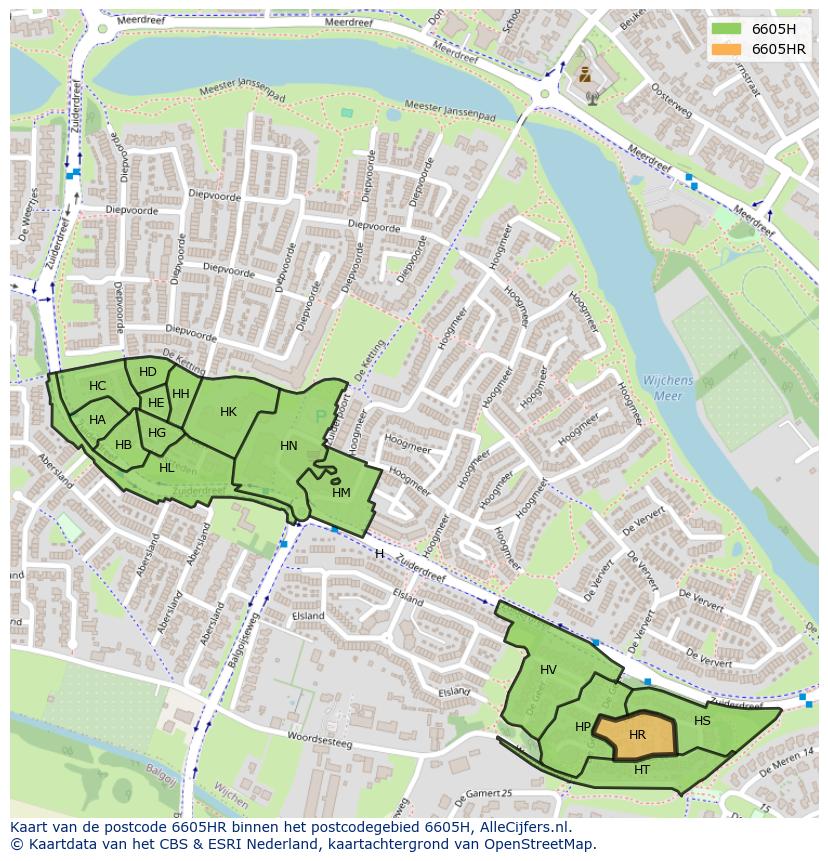 Afbeelding van het postcodegebied 6605 HR op de kaart.