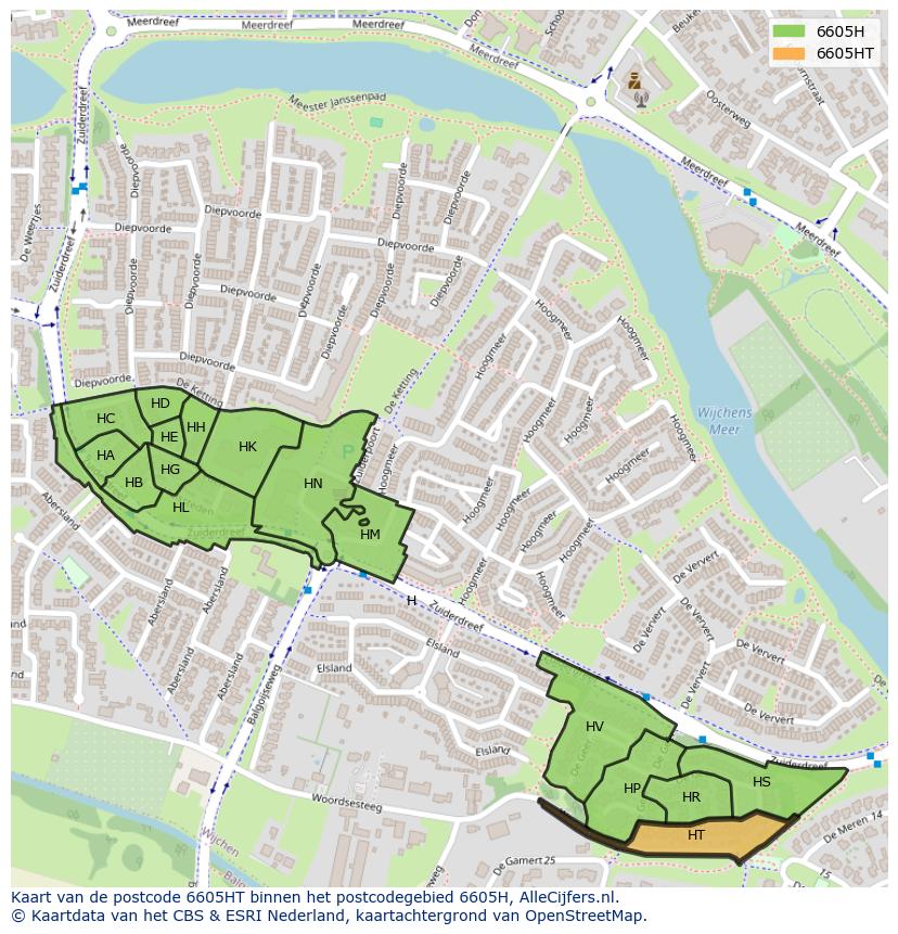 Afbeelding van het postcodegebied 6605 HT op de kaart.