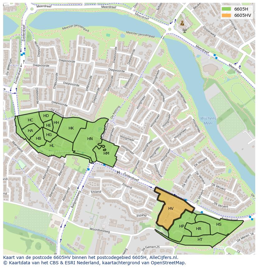 Afbeelding van het postcodegebied 6605 HV op de kaart.