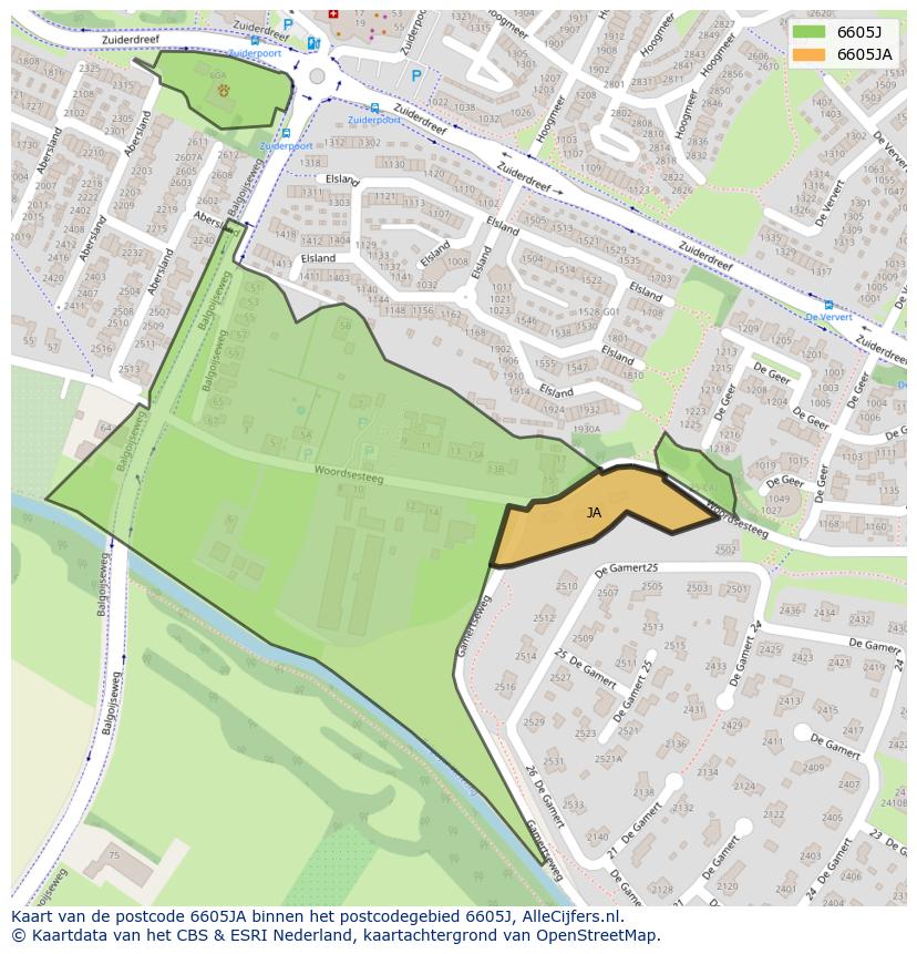 Afbeelding van het postcodegebied 6605 JA op de kaart.