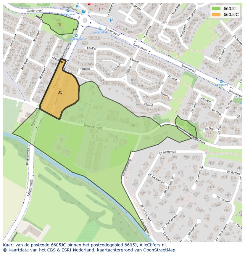 Afbeelding van het postcodegebied 6605 JC op de kaart.