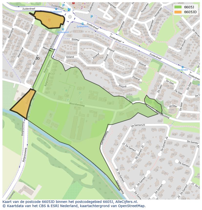 Afbeelding van het postcodegebied 6605 JD op de kaart.