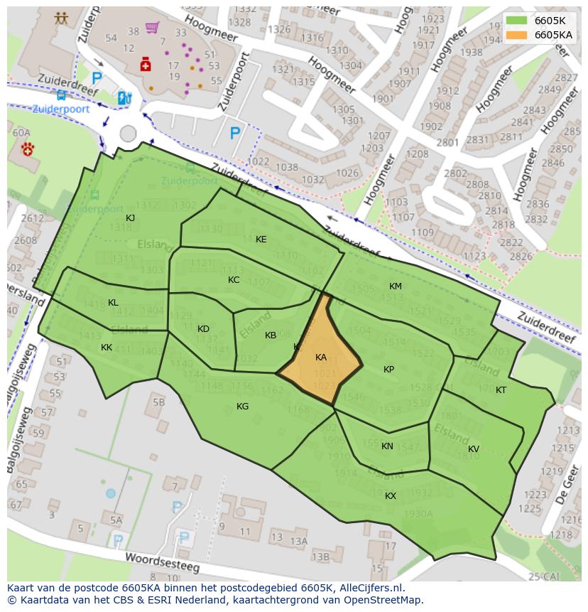Afbeelding van het postcodegebied 6605 KA op de kaart.
