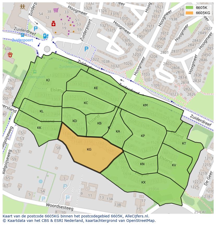 Afbeelding van het postcodegebied 6605 KG op de kaart.