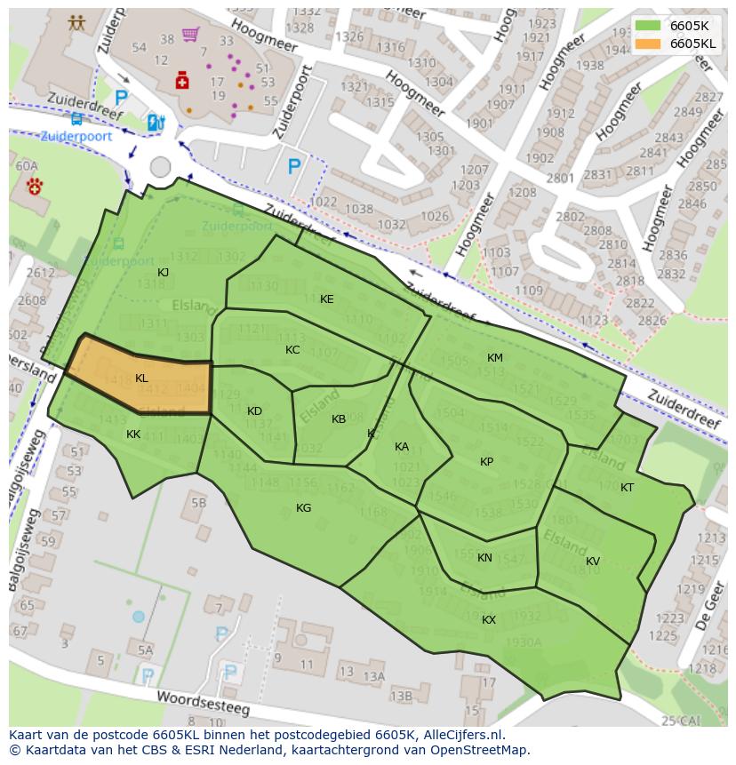 Afbeelding van het postcodegebied 6605 KL op de kaart.
