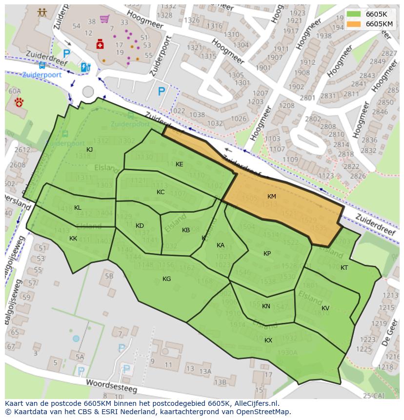 Afbeelding van het postcodegebied 6605 KM op de kaart.