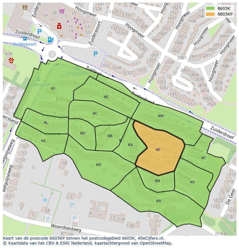 Afbeelding van het postcodegebied 6605 KP op de kaart.