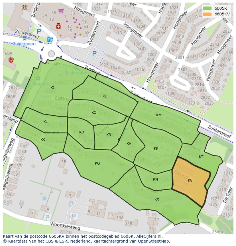 Afbeelding van het postcodegebied 6605 KV op de kaart.