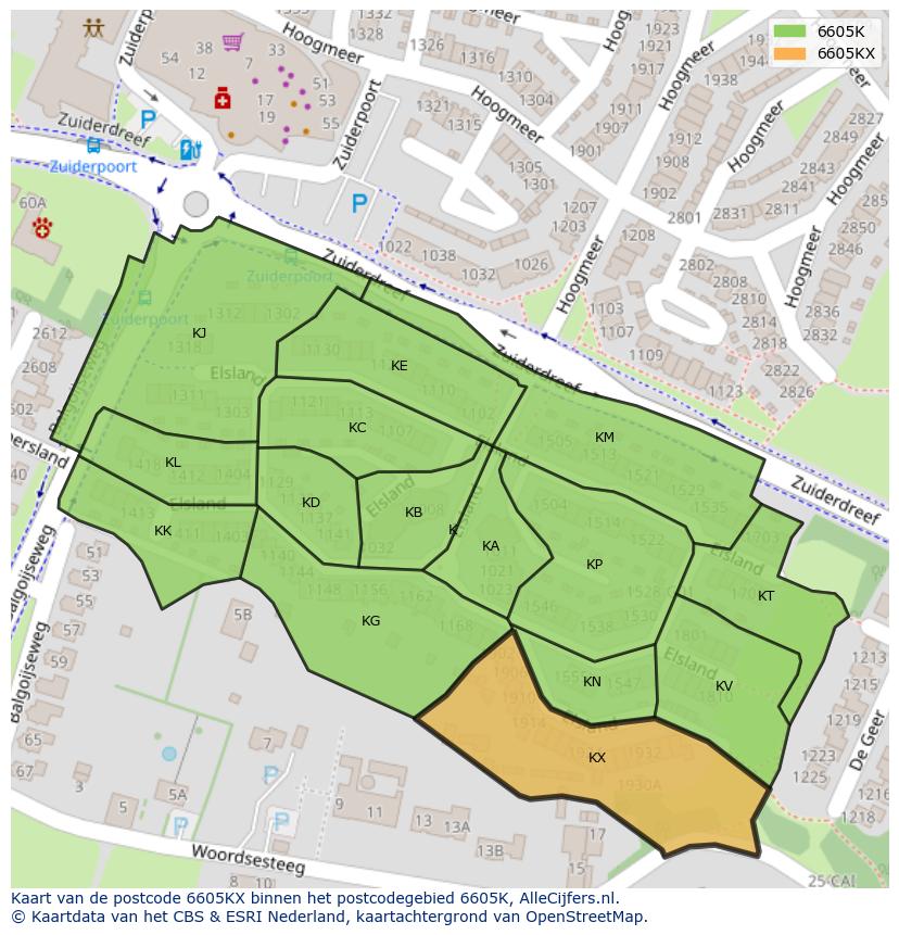 Afbeelding van het postcodegebied 6605 KX op de kaart.