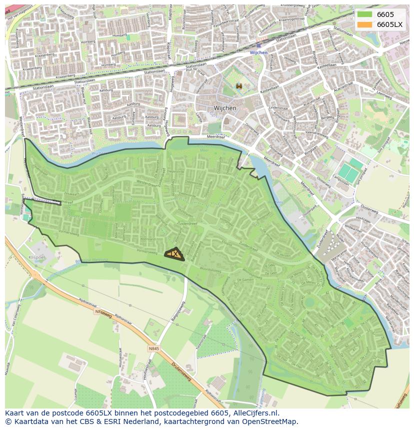 Afbeelding van het postcodegebied 6605 LX op de kaart.