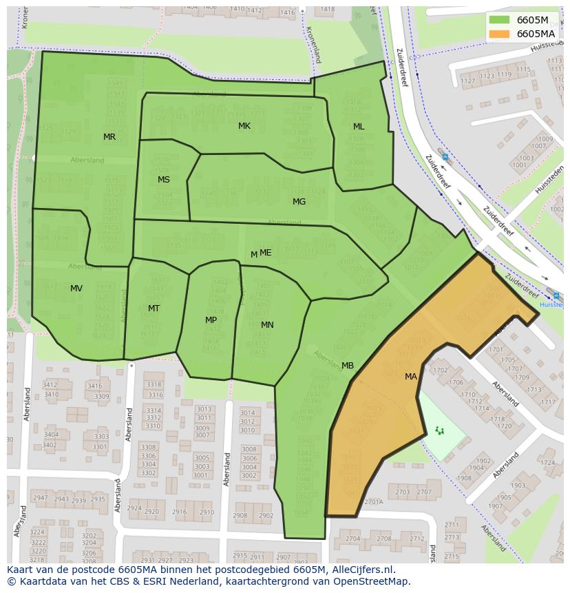 Afbeelding van het postcodegebied 6605 MA op de kaart.
