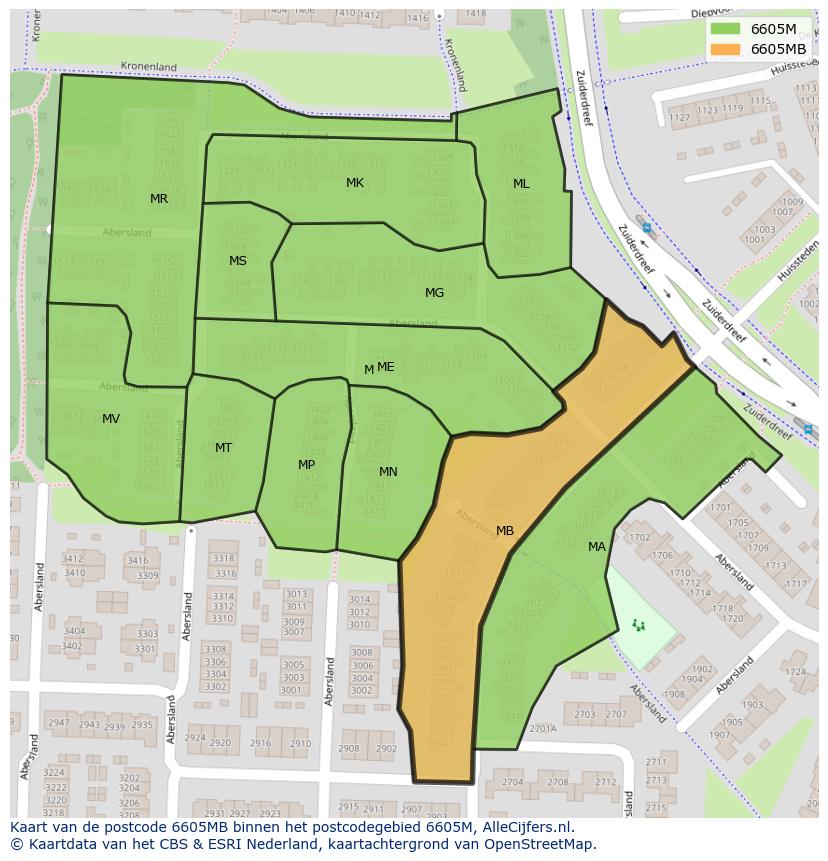 Afbeelding van het postcodegebied 6605 MB op de kaart.