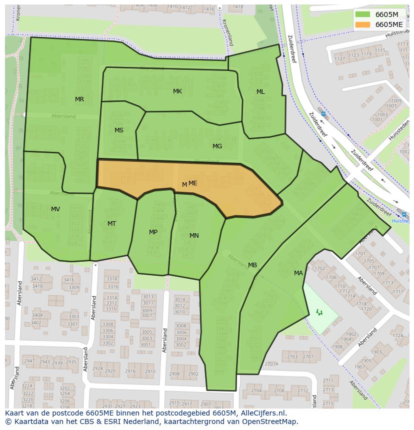 Afbeelding van het postcodegebied 6605 ME op de kaart.