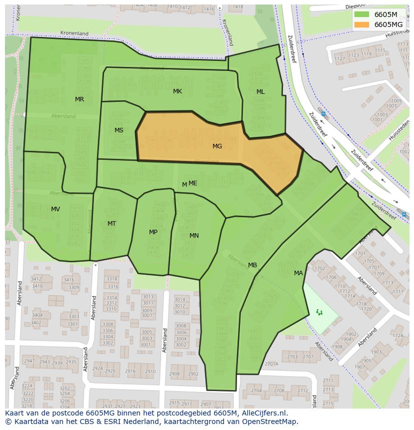 Afbeelding van het postcodegebied 6605 MG op de kaart.