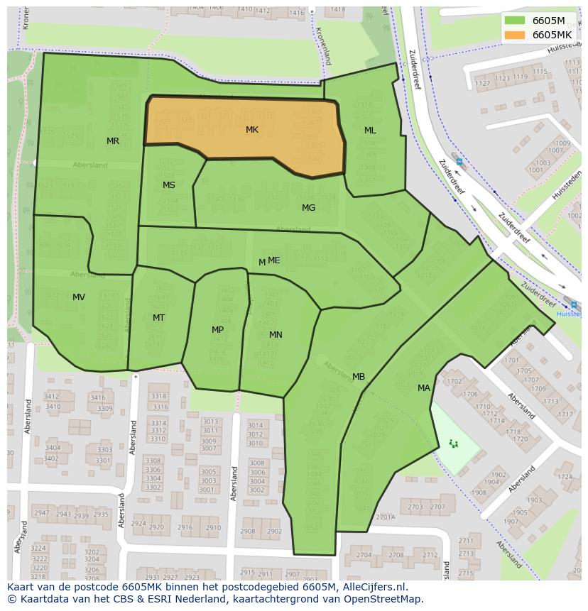 Afbeelding van het postcodegebied 6605 MK op de kaart.