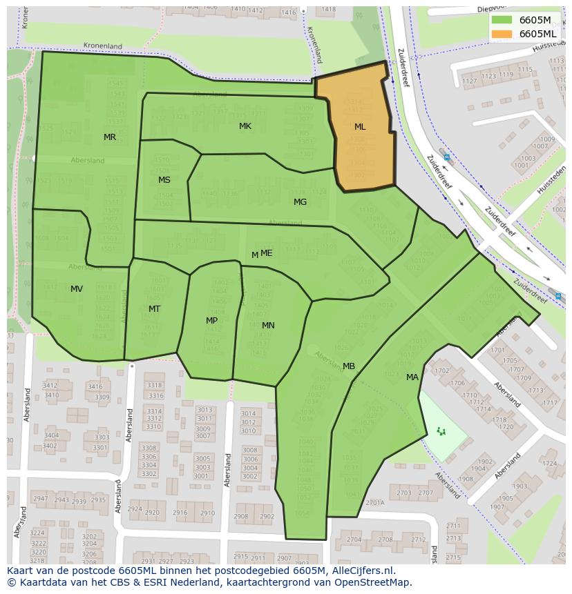 Afbeelding van het postcodegebied 6605 ML op de kaart.