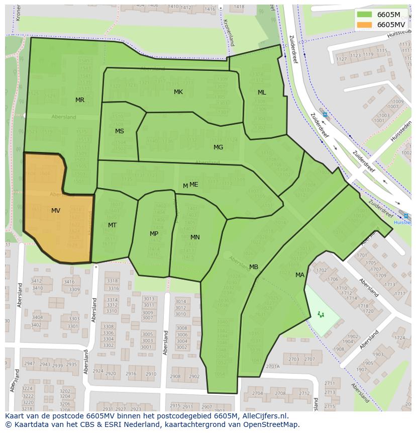 Afbeelding van het postcodegebied 6605 MV op de kaart.