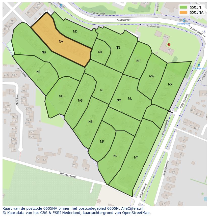 Afbeelding van het postcodegebied 6605 NA op de kaart.