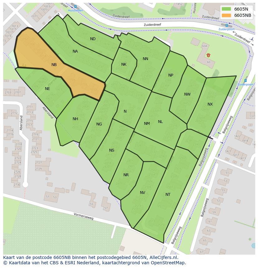 Afbeelding van het postcodegebied 6605 NB op de kaart.