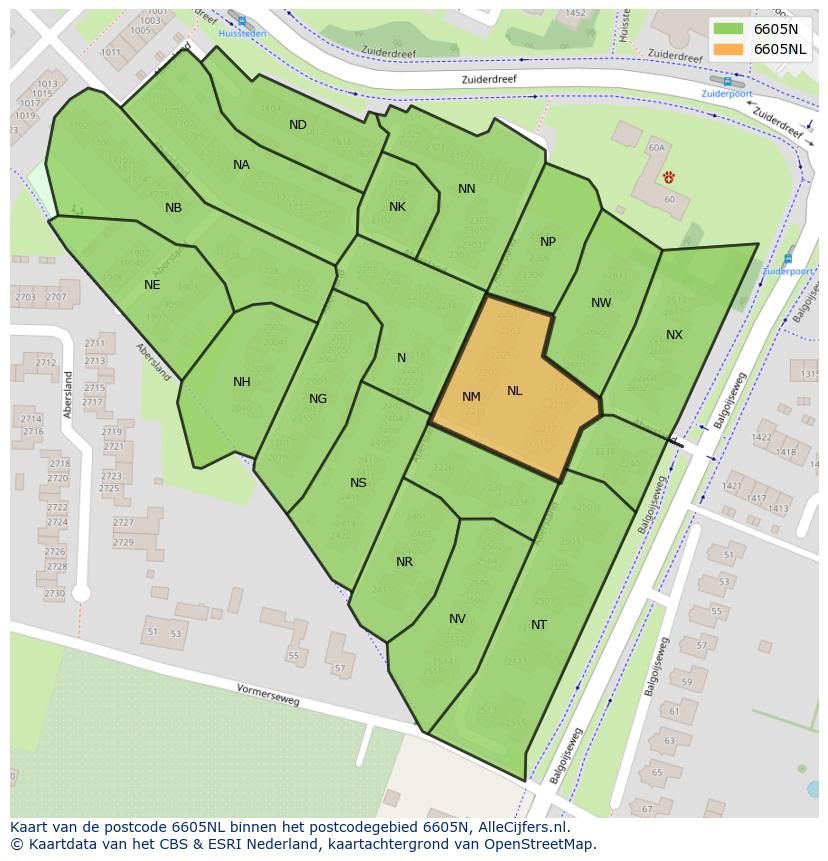 Afbeelding van het postcodegebied 6605 NL op de kaart.